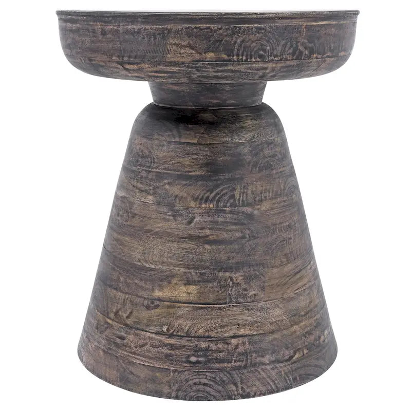 Table d'appoint ronde en bois d'acacia avec base conique, 16" x 19"