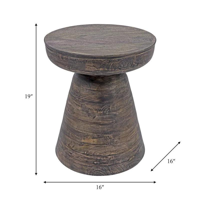 Table d'appoint ronde en bois d'acacia avec base conique, 16" x 19"