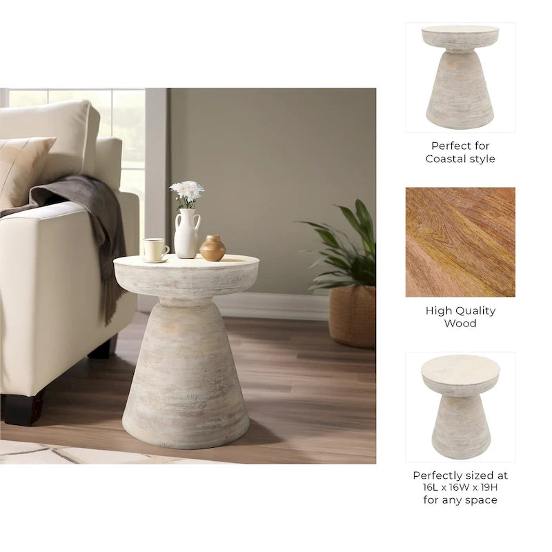Table d'appoint ronde en bois d'acacia avec base conique, 16" x 19"
