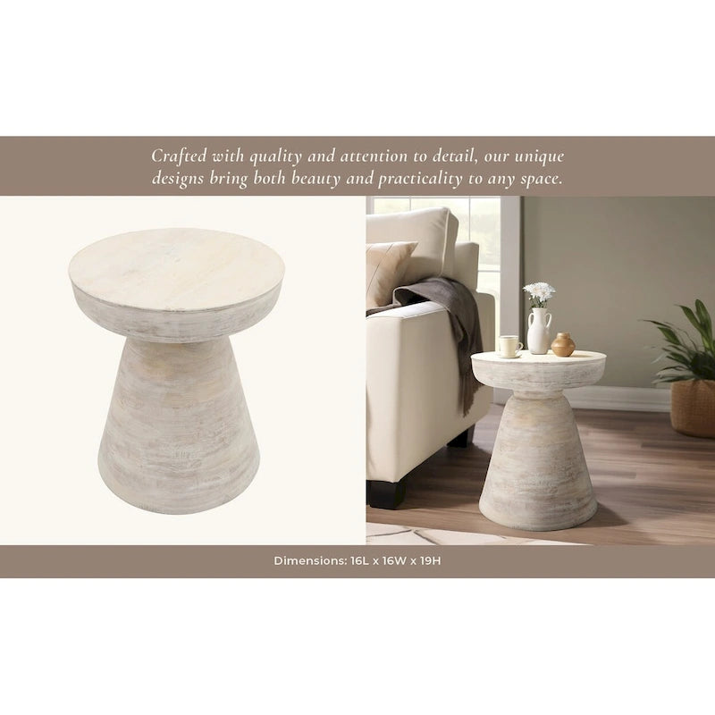 Table d'appoint ronde en bois d'acacia avec base conique, 16" x 19"