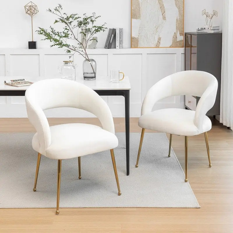 Chaises de salle à manger sans dossier rembourrées en velours, style Mid-Century Modern, lot de 2