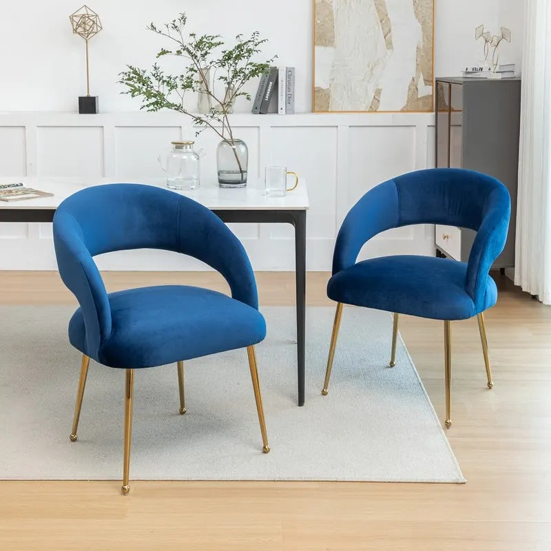 Chaises de salle à manger sans dossier rembourrées en velours, style Mid-Century Modern, lot de 2