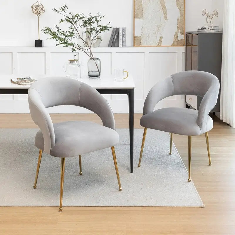 Chaises de salle à manger sans dossier rembourrées en velours, style Mid-Century Modern, lot de 2