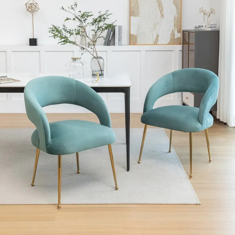 Chaises de salle à manger sans dossier rembourrées en velours, style Mid-Century Modern, lot de 2