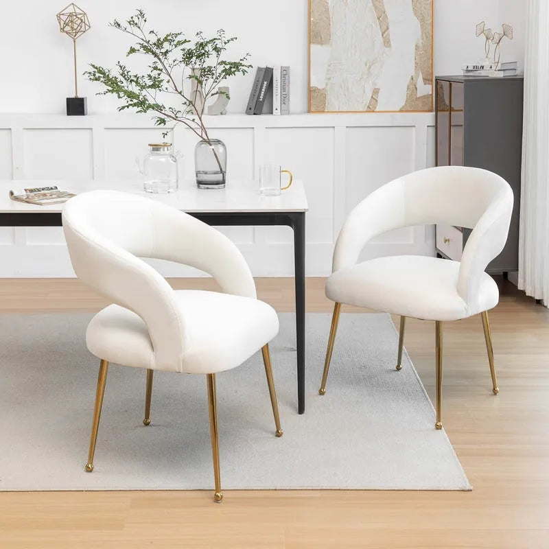 Chaises de salle à manger sans dossier rembourrées en velours, style Mid-Century Modern, lot de 2