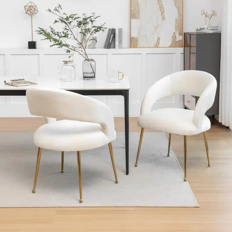 Chaises de salle à manger sans dossier rembourrées en velours, style Mid-Century Modern, lot de 2