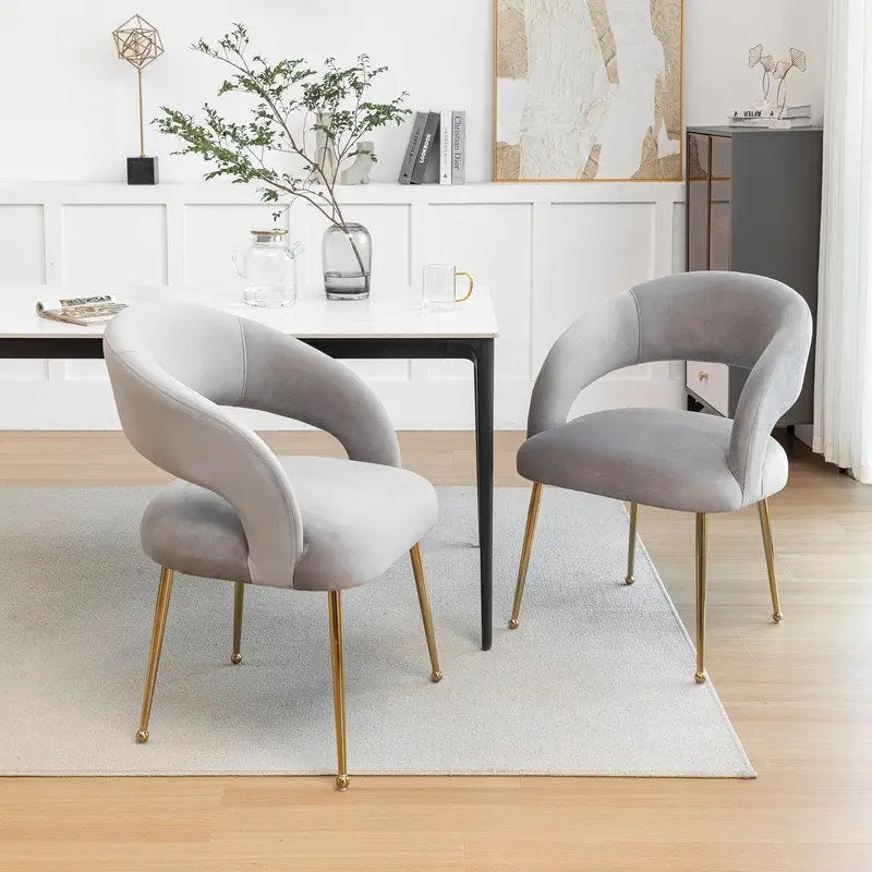 Chaises de salle à manger sans dossier rembourrées en velours, style Mid-Century Modern, lot de 2