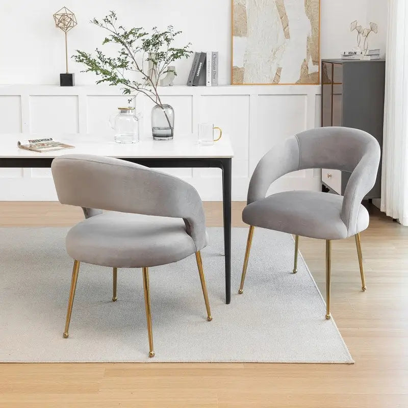 Chaises de salle à manger sans dossier rembourrées en velours, style Mid-Century Modern, lot de 2