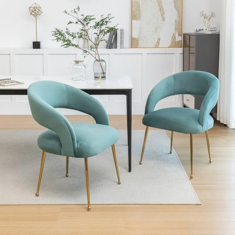 Chaises de salle à manger sans dossier rembourrées en velours, style Mid-Century Modern, lot de 2