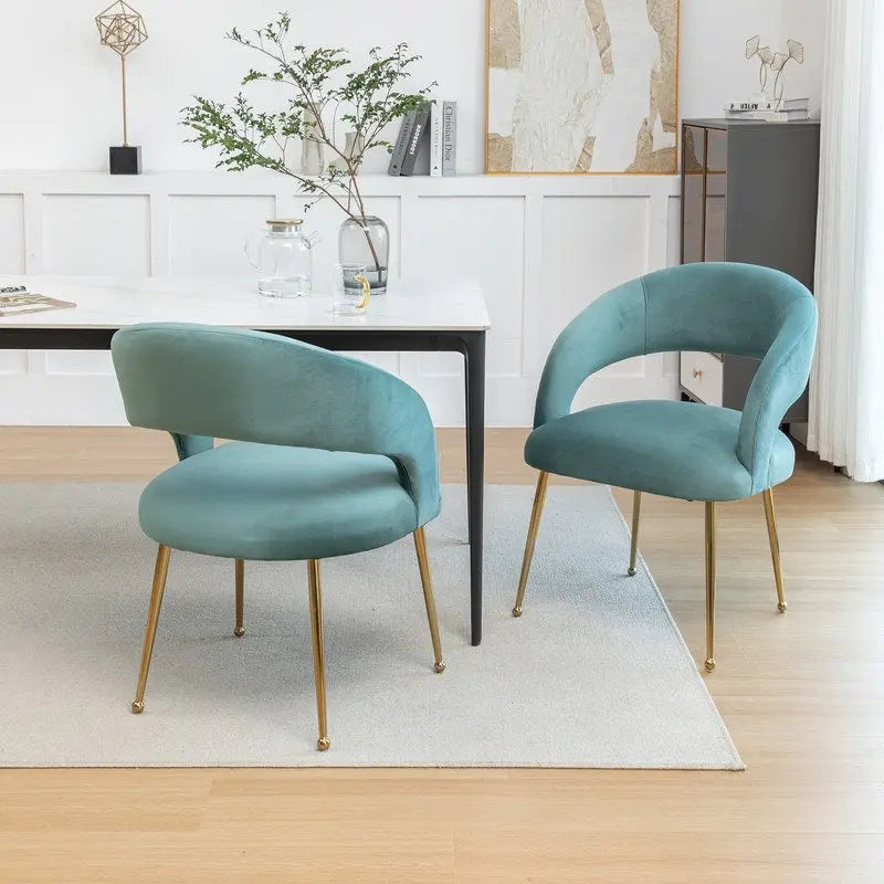 Chaises de salle à manger sans dossier rembourrées en velours, style Mid-Century Modern, lot de 2