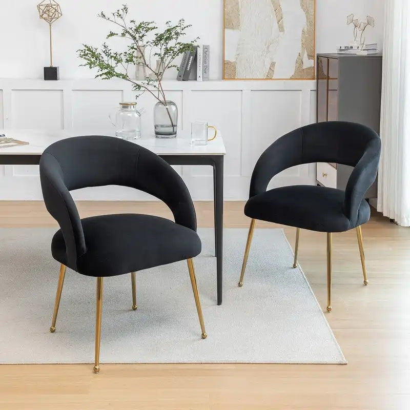 Chaises de salle à manger sans dossier rembourrées en velours, style Mid-Century Modern, lot de 2
