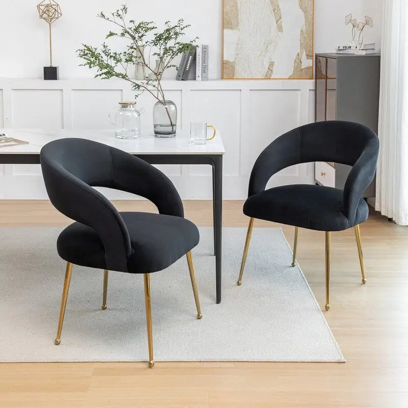 Chaises de salle à manger sans dossier rembourrées en velours, style Mid-Century Modern, lot de 2