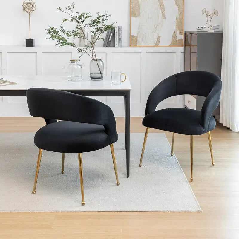 Chaises de salle à manger sans dossier rembourrées en velours, style Mid-Century Modern, lot de 2