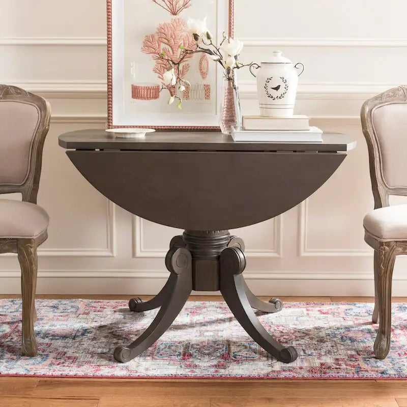 Table à manger à abattants avec pied central et détails sculptés en spirale, 43" x 31"