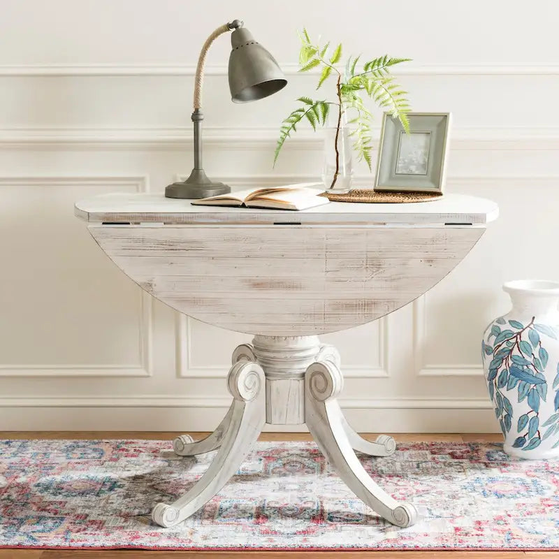 Table à manger à abattants avec pied central et détails sculptés en spirale, 43" x 31"