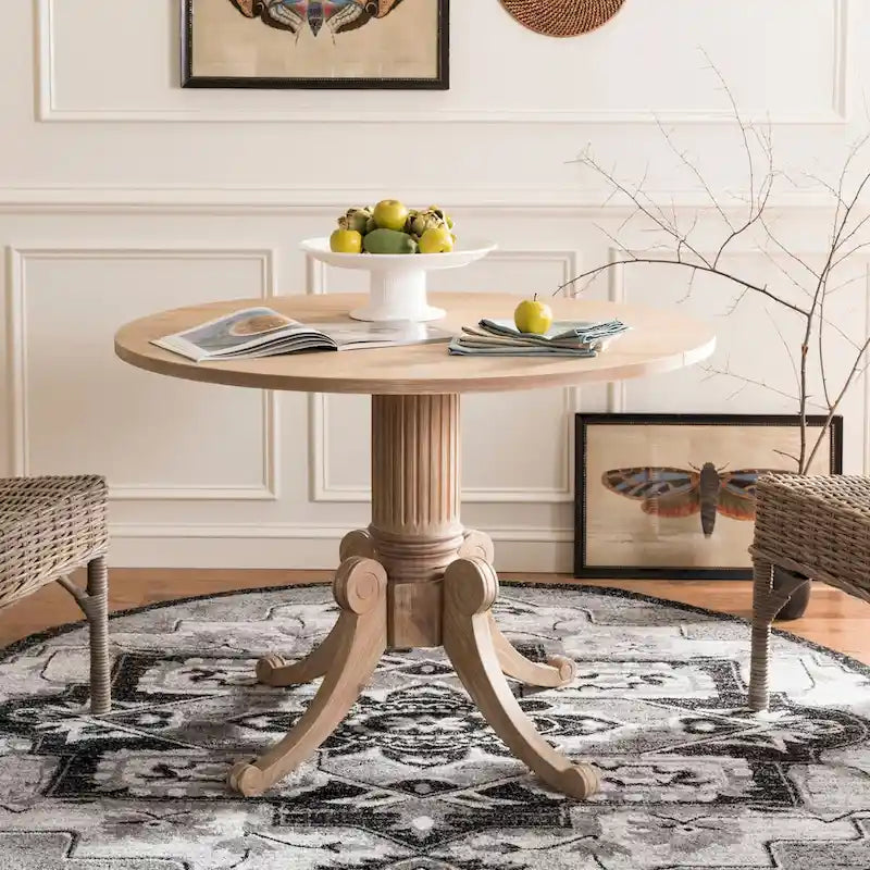 Table à manger à abattants avec pied central et détails sculptés en spirale, 43" x 31"