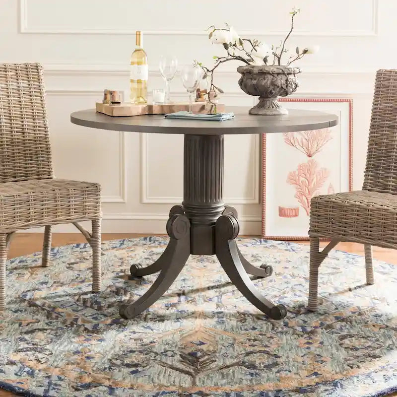 Table à manger à abattants avec pied central et détails sculptés en spirale, 43" x 31"