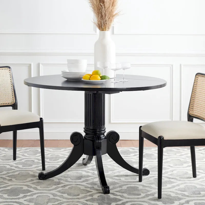 Table à manger à abattants avec pied central et détails sculptés en spirale, 43" x 31"