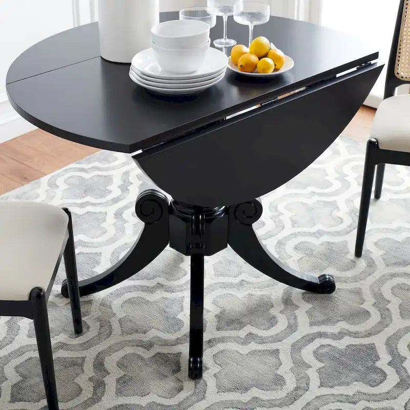 Table à manger à abattants avec pied central et détails sculptés en spirale, 43" x 31"