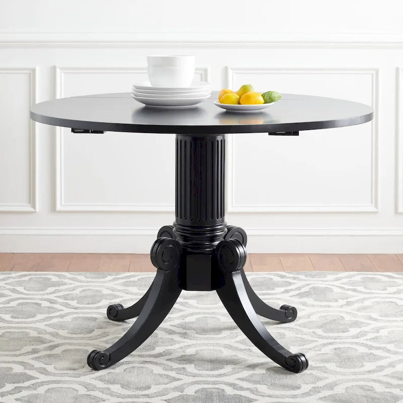 Table à manger à abattants avec pied central et détails sculptés en spirale, 43" x 31"