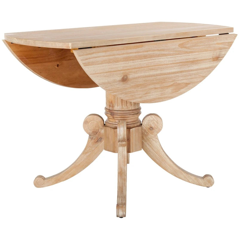 Table à manger à abattants avec pied central et détails sculptés en spirale, 43" x 31"