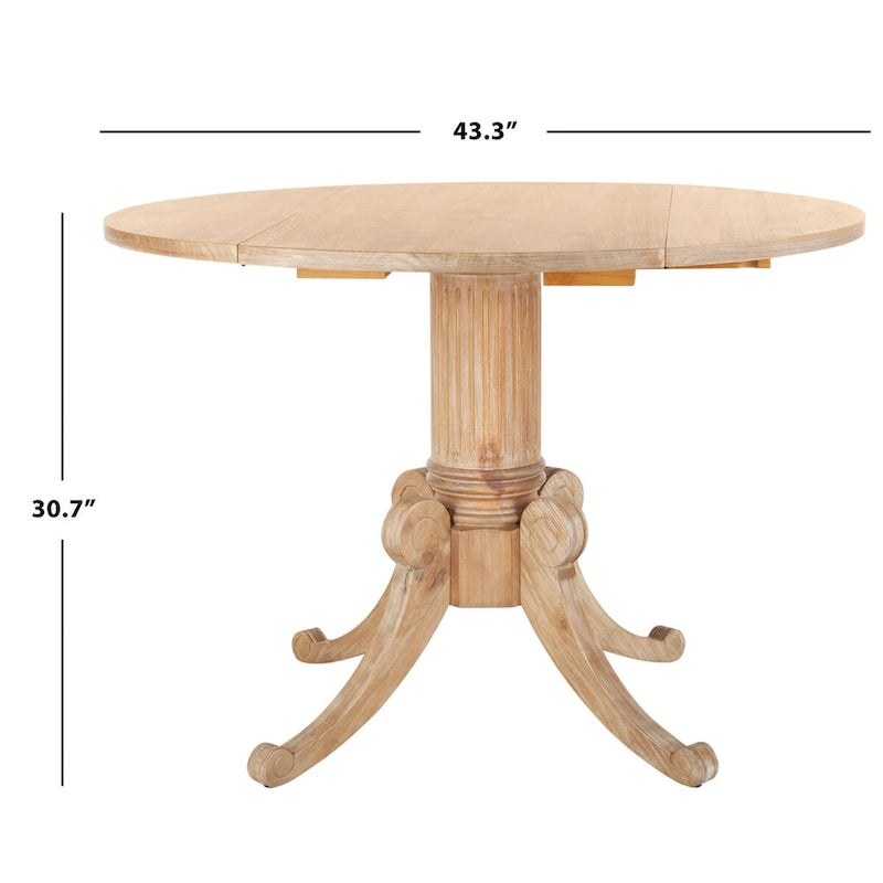 Table à manger à abattants avec pied central et détails sculptés en spirale, 43" x 31"