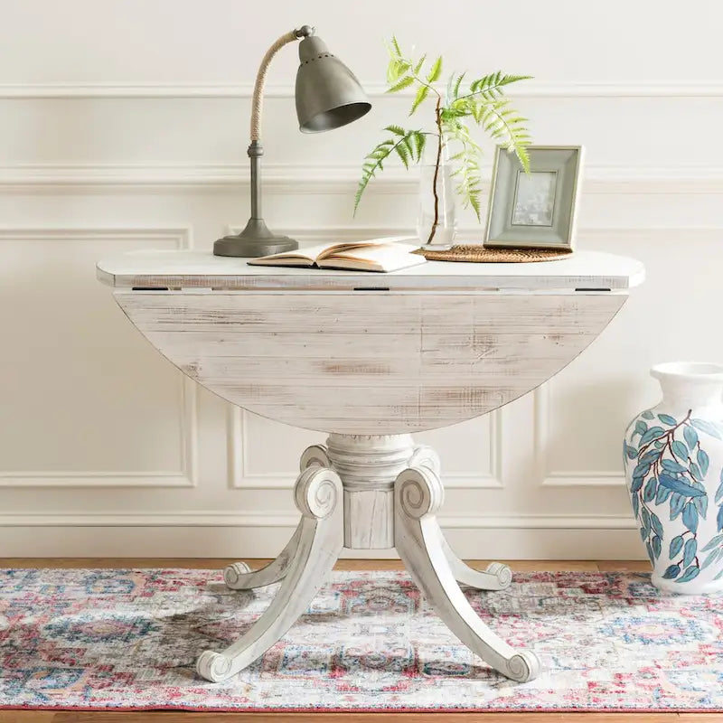 Table à manger à abattants avec pied central et détails sculptés en spirale, 43" x 31"