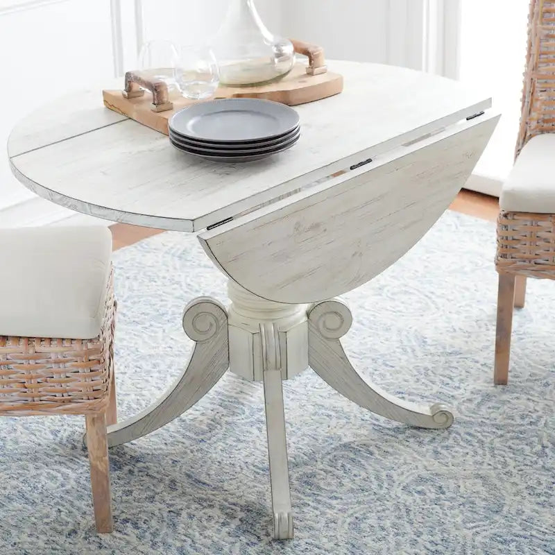 Table à manger à abattants avec pied central et détails sculptés en spirale, 43" x 31"